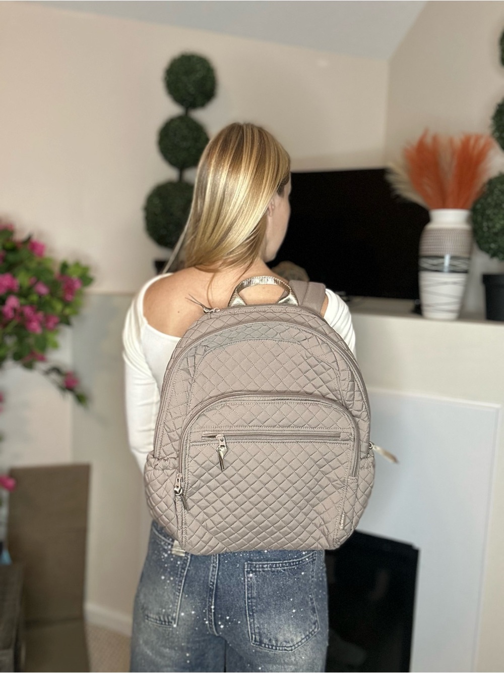 New Amazon Quilted Taupe Backpack